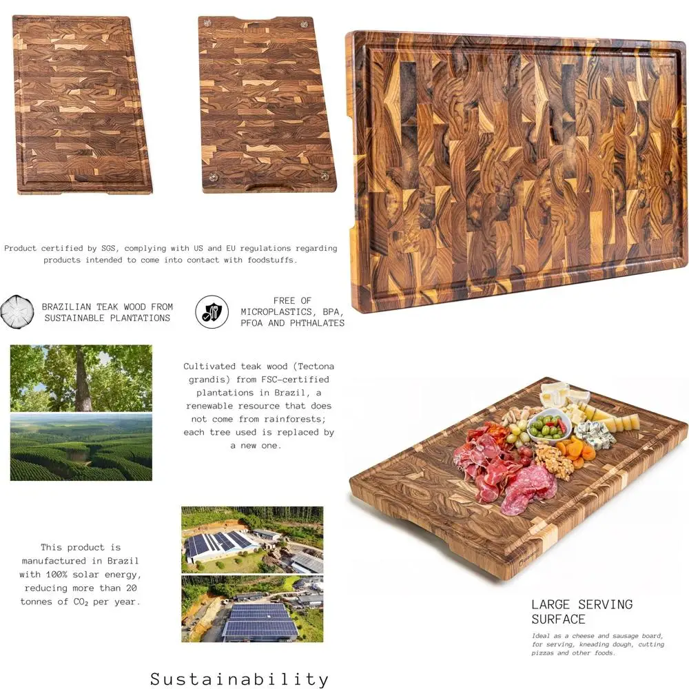 

Large Thick Teak Wood XXL Cutting Board with Juice Groove, Non-Slip Base, and Comfort Grip
