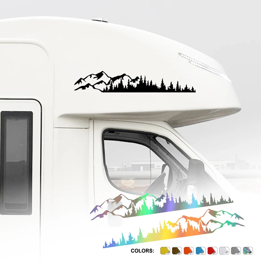 Autocollant graphique de style d'arbres de montagne, autocollant de décoration latérale de carrosserie de Van Camper, décoration en vinyle pour camping-car, accessoires de réglage automatique  34