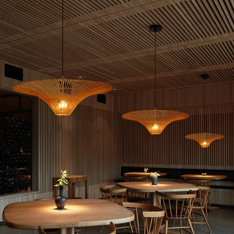 2026 اليدوية الروطان النسيج الإبداعية Led الثريا مطعم بار غرفة الشاي الصيني الإقامة غرفة نوم قلادة مصباح ديكور فني Lig