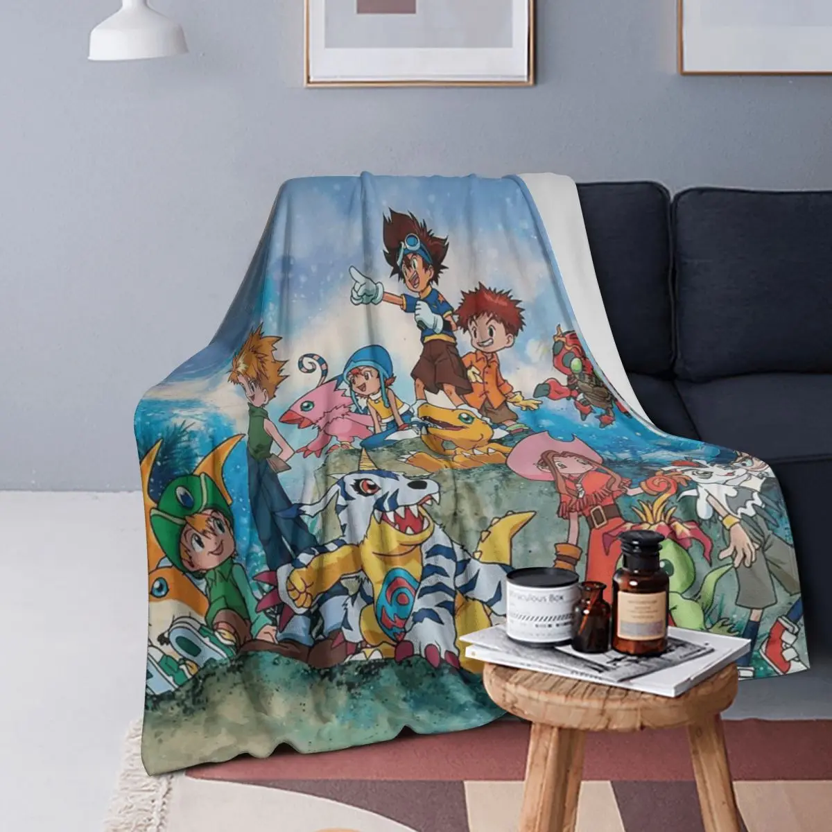 Guilmon In The Box Digimon Blanket Soft Warm Flannel Throw Blanket Bedspread for Bed Living room Picnic Travel Home Sofa