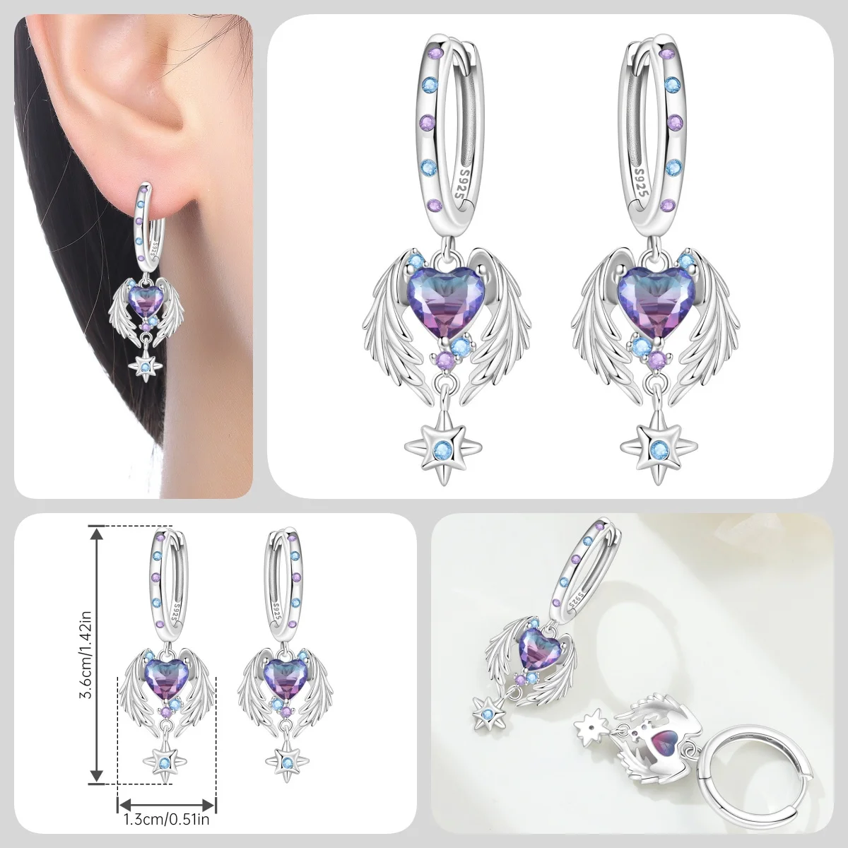 Orstarry S925 Sterling Silber Schmetterling-Blumen-Ohrringe und Halsketten-Set, Exquisites Herz-Hänge-Schmuckset für Damen, Party-Geschenk – Detail 17
