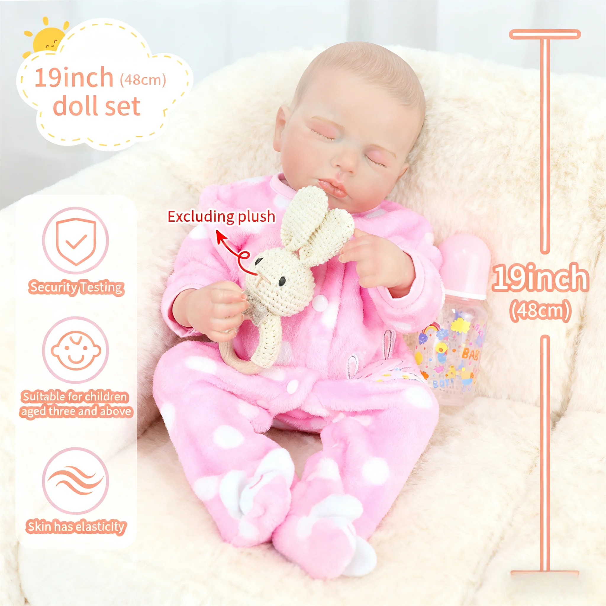 

19inch Full Silicone Vinyl Body Doll Reborn Sleeping Loulou Flexible 3D Skin Tone with Hand-Painted Hair Doll Toy Christmas Gift
