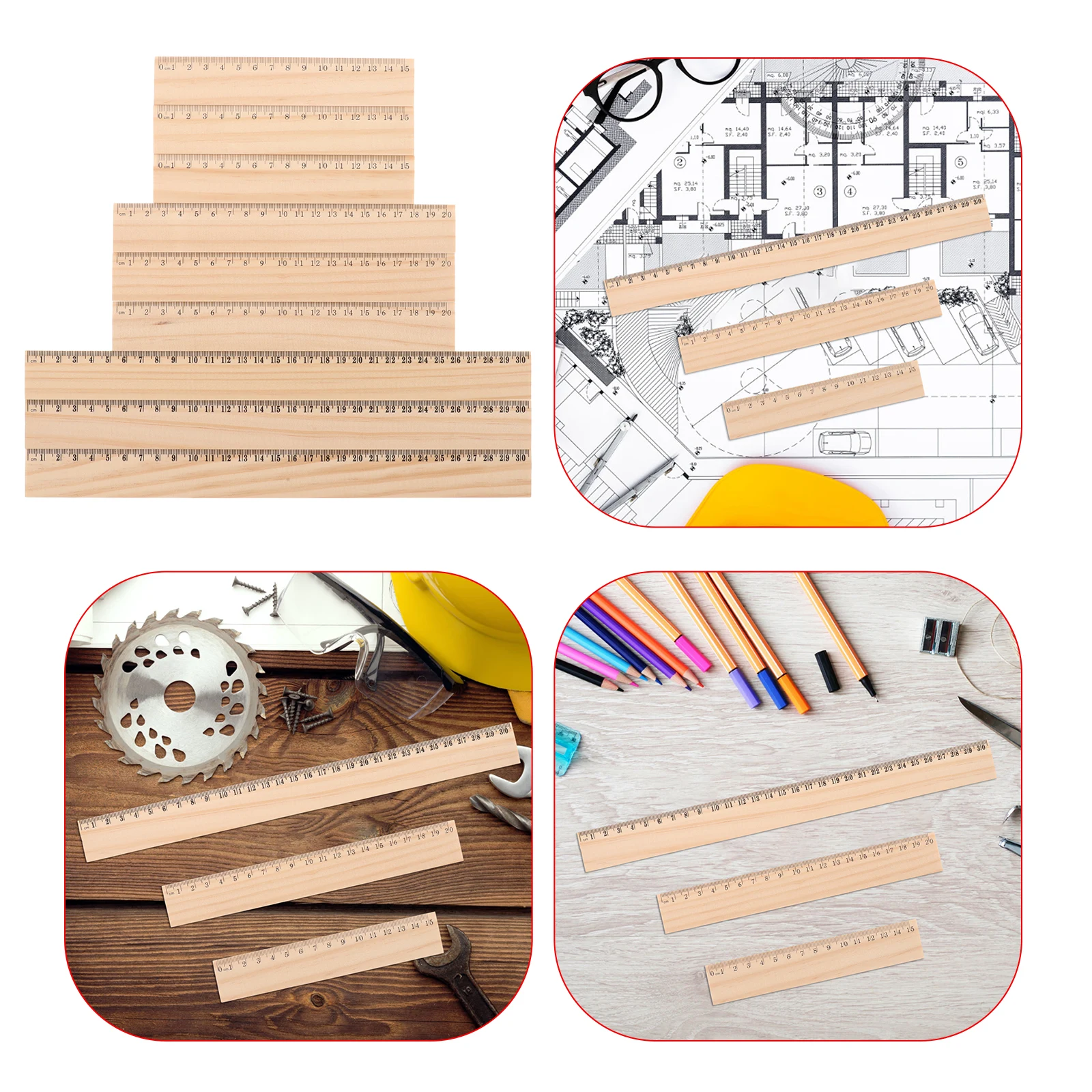 

9pcs Wooden Rulers Set Wood Straight Ruler For Measuring Drawing Office School Art Engineering Metric Scale Portable Practical