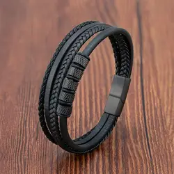 Luxury Stainless Steel Beaded Bracelet for Men Classic Multilayer Braided Leather Bracelet Fashion Men's Jewelry Gifts