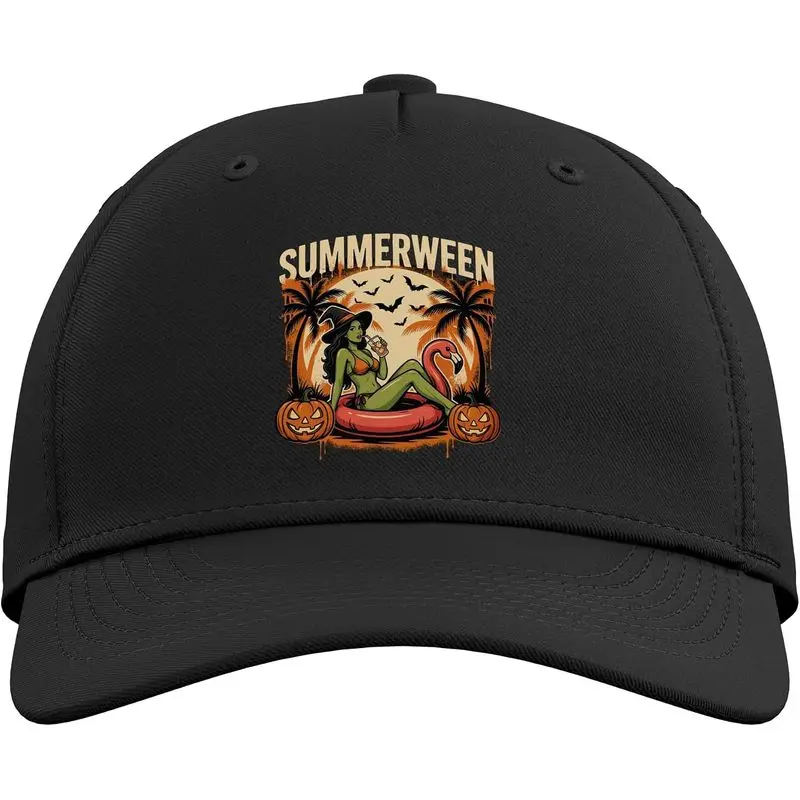 Summerween Witch Flamingo Pool Party Halloween Adjustable Baseball Hat