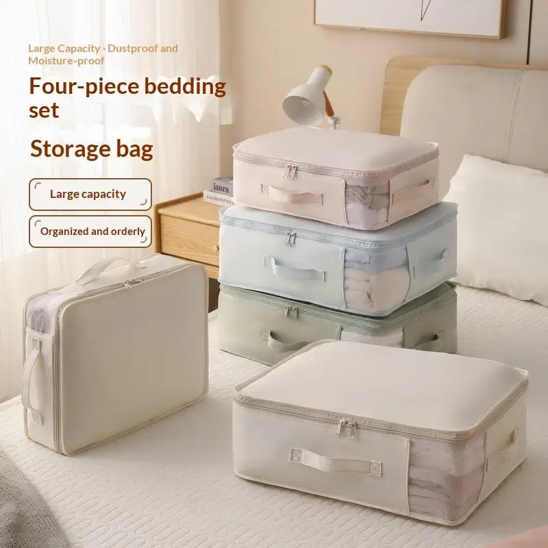 Large Visible Blanket Storage Bag With Handle Foldable Sheet Quilt Closet Moving Organizer Bag