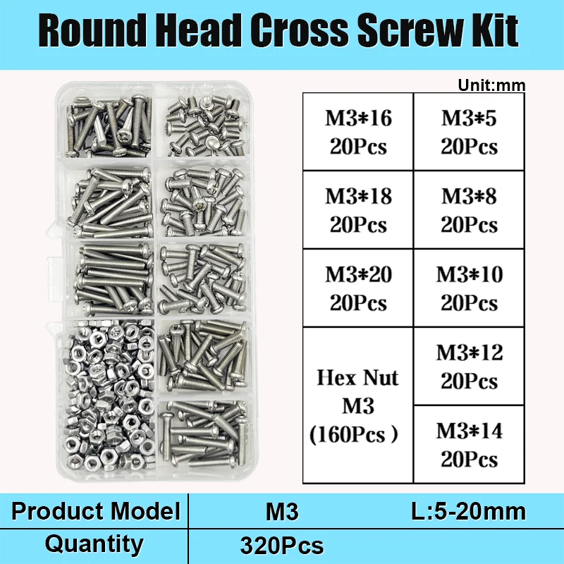 M1 M1.2 M1.6 M2 M2.5 M3 A2 Edelstahl Kreuzrundkopfschrauben-Set Rundkopfschrauben mit Kreuzschlitz Kleine Maschinenschrauben – Detail 4