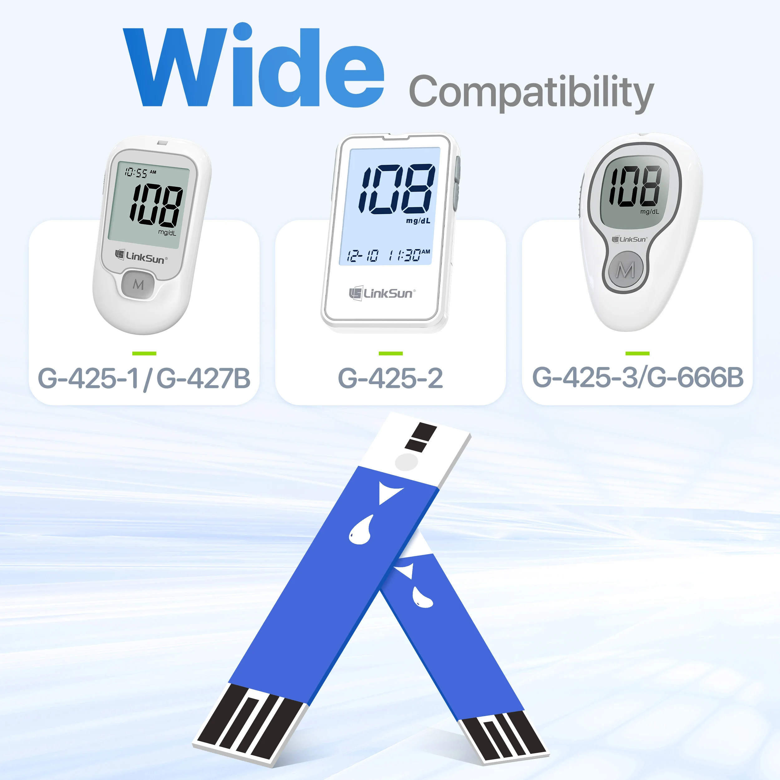 (50/100/200/300/500 pcs for G-425-2 and G-425-3) Linksun Blood Glucose Meter Sugar Test Strips and Lancets for Diabetes Test