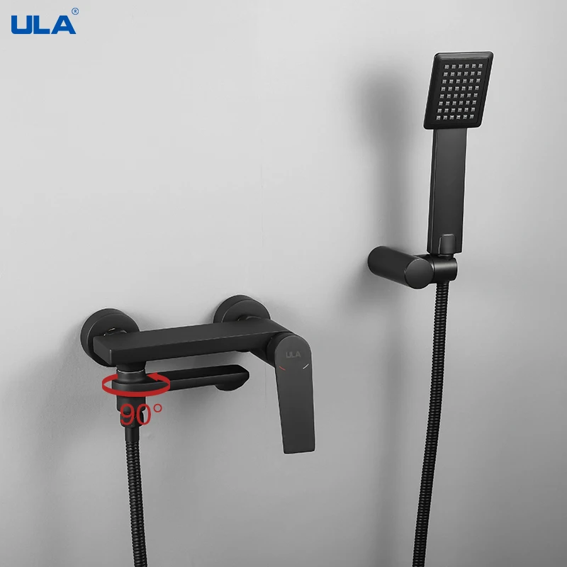 

ULA Black Bathtub Faucet Brass Bathroom Shower Faucet with Swivel Tub Spout Shower Mixer Tap with Handheld Shower Mixing Valve