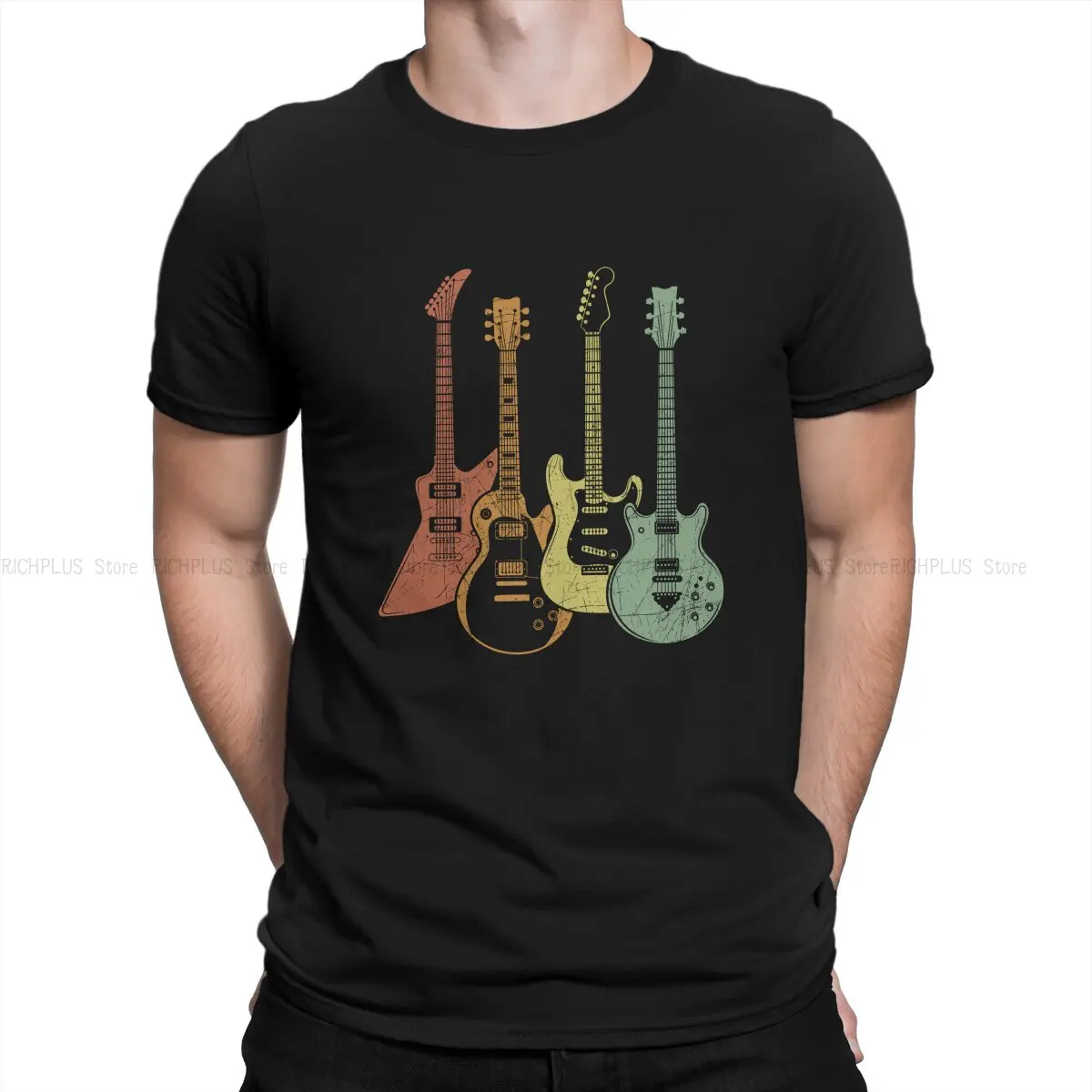 Guitarist Colorful Musical Instruments Guitars TShirt For Male Music Art Clothing Style Polyester T Shirt Comfortable