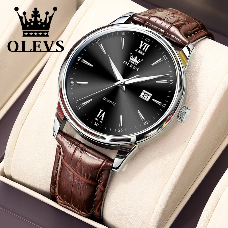 OLEVS Original Waterproof Men's Quartz Watches High Quality Leather Strap Casual Wrist Watch Men Fashion Business Watch for Men