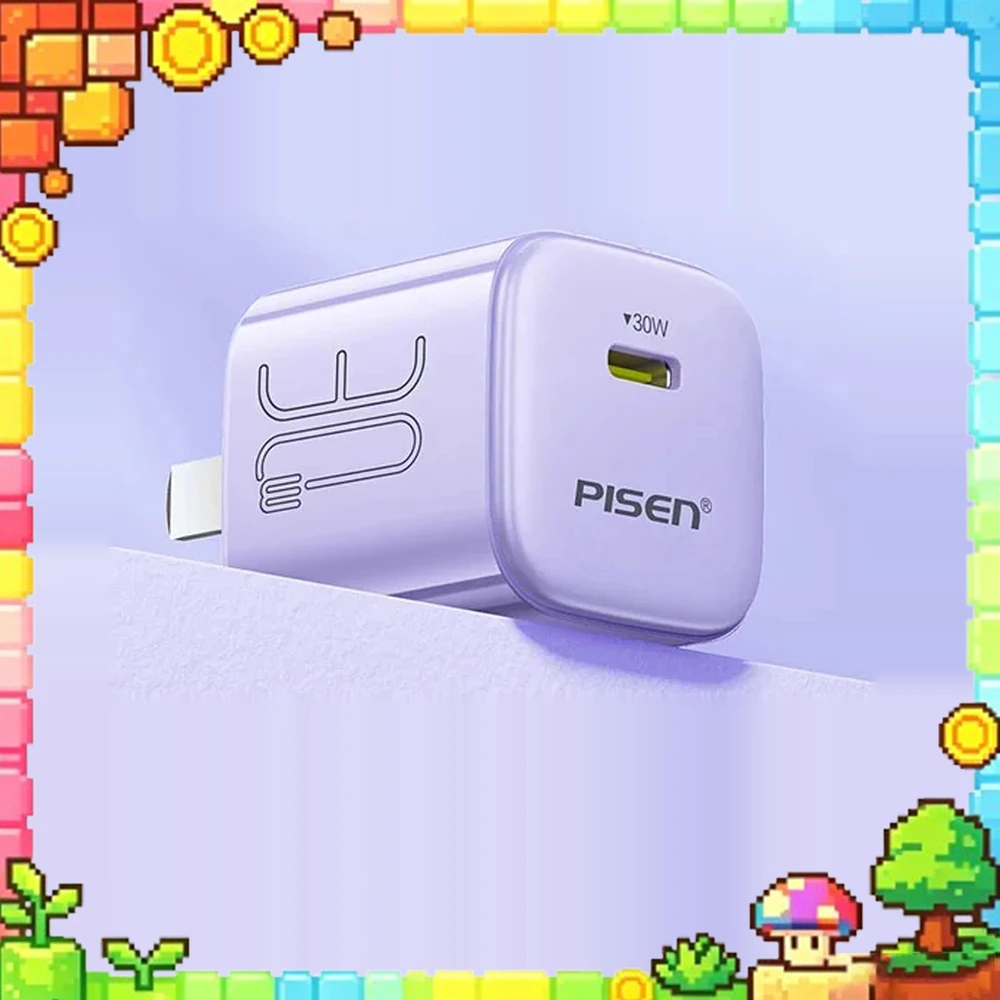 Pisen TS-C175 USB-C Charger 30W GaN Compact Single Port Fast Charging Wall Adapter for iPhone 6-18 USB-C Devices