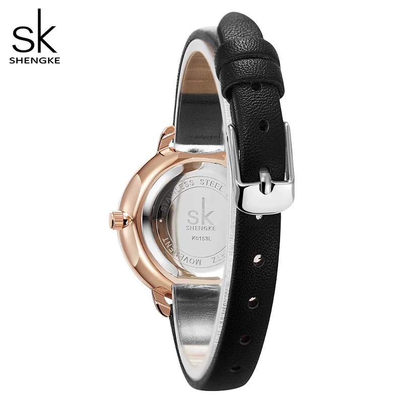 Shengke Original Design Women Watches Fashion Black Leather Strap Woman\'s Quartz Wristwatches New Ladies Clock  Relogio Feminino