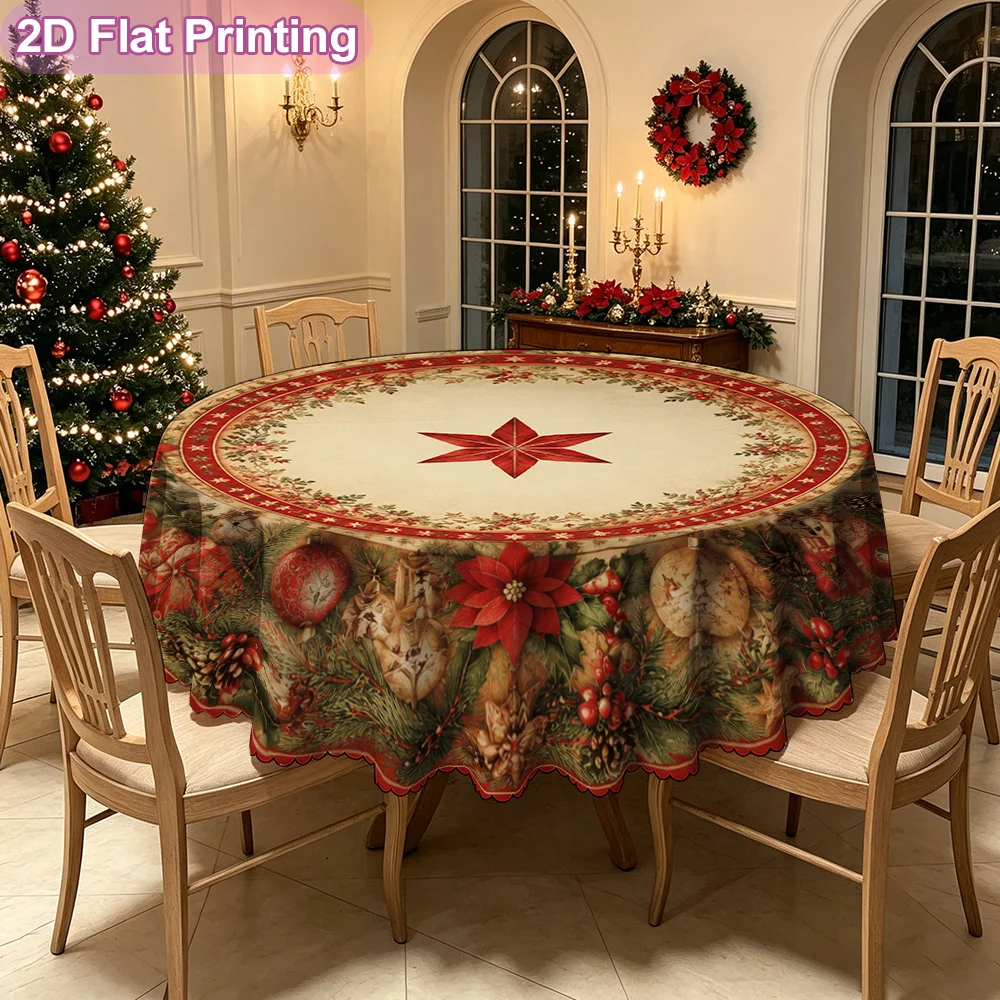 1 Christmas Star Wreath Table Mat Printed Tablecloth, Holiday Table Cover, Suitable for Family Dining Kitchen Decor