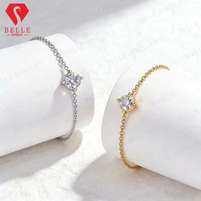 Moissanite Bracelet 925 Sterling Silver VVS1 D Color Round Cut Fashion Jewelry Gift For Women Anniversary White/Yellow Gold