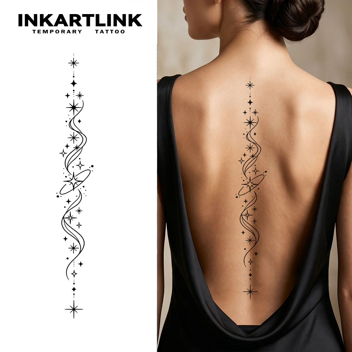 INKARTLINK 1PC New Galaxy Spiral Pattern Temporary Tattoo Sticker for Women – Waterproof – Suitable for Back