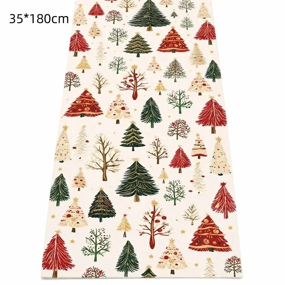 Christmas Tree Table Runner Polyester Washable Festive Table Runner Heat Resistant Mixed Pine Tree Pattern Party Table Decor