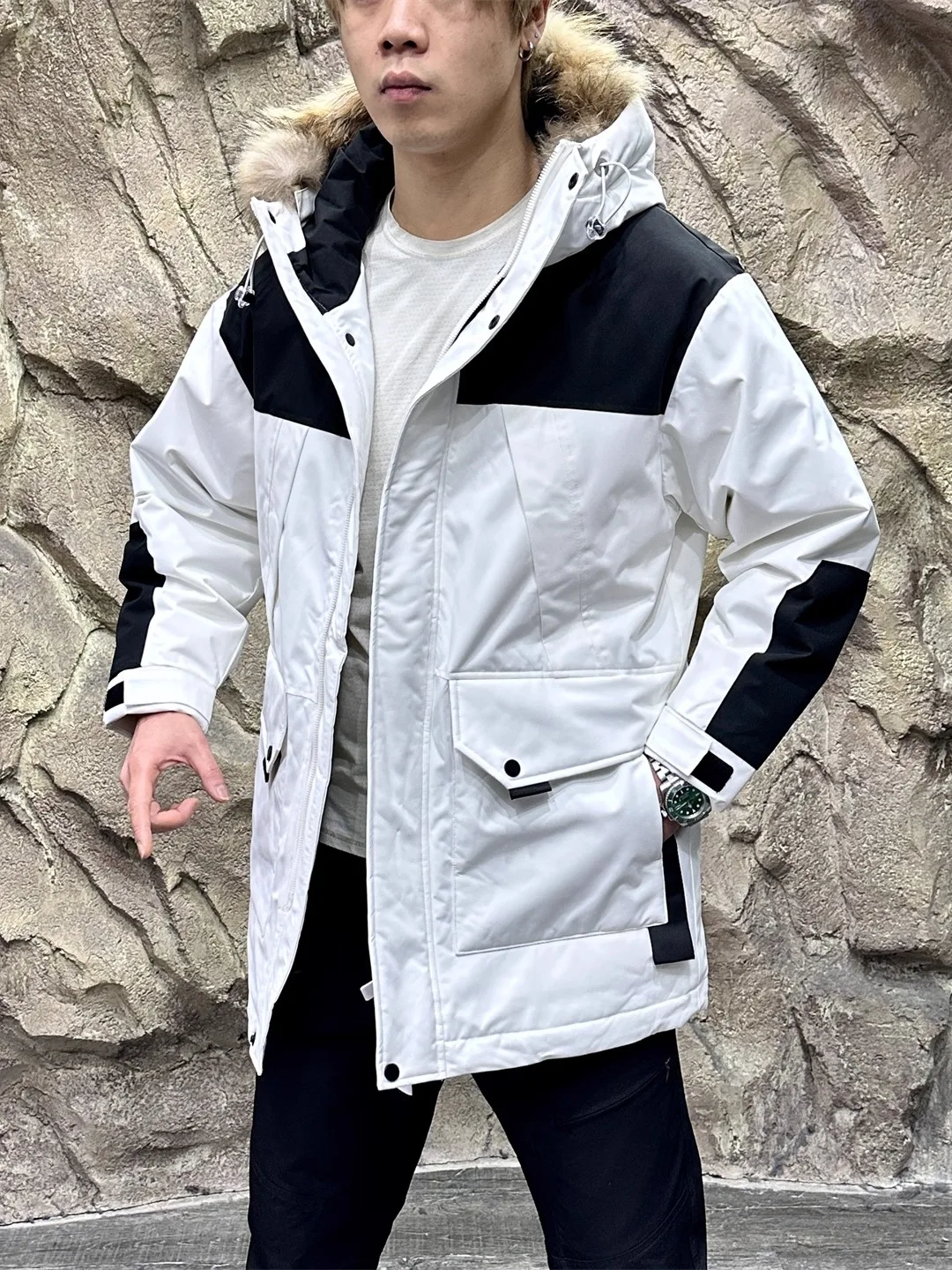 

Polar Thermal! Genuine Fur Collar! 90 Du down Pred Glue Winter Men Mid-Length Hooded down Jaet Outdoor Sle Thi...