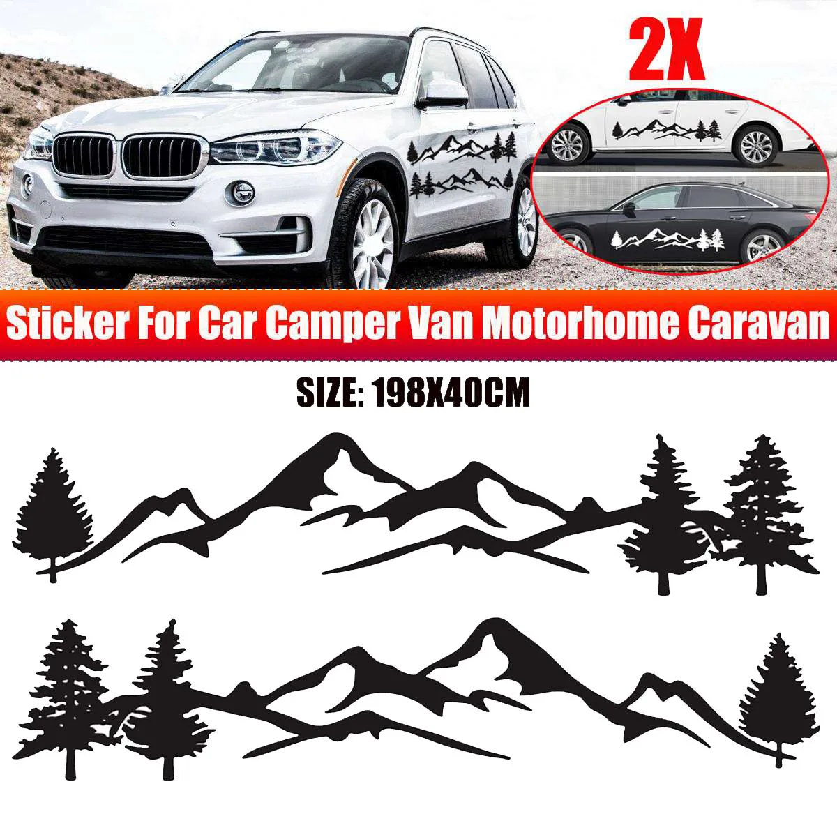 RV Motorhome Universal Body Sticker DIY Tree Mountain Scene Forest Graphic Decal Sticker Decoration for Caravan Trailer