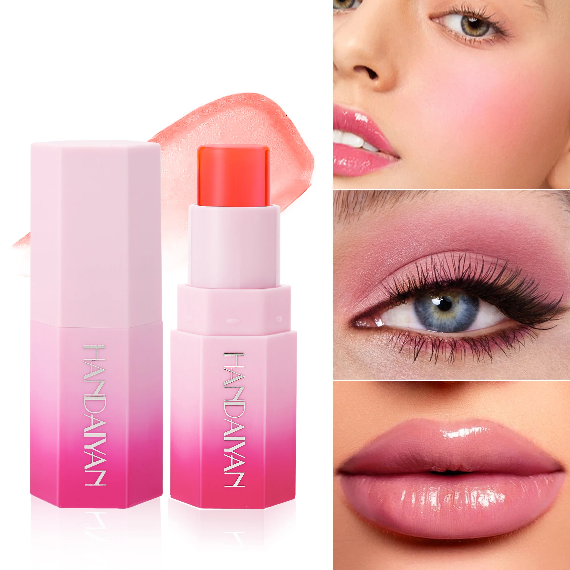 HANDAIYAN3 Colors Jelly Warm Blush Stick Long-lasting Easy to Color Moisturize and Brighten Modify Face Solid Blush Ladies Blush