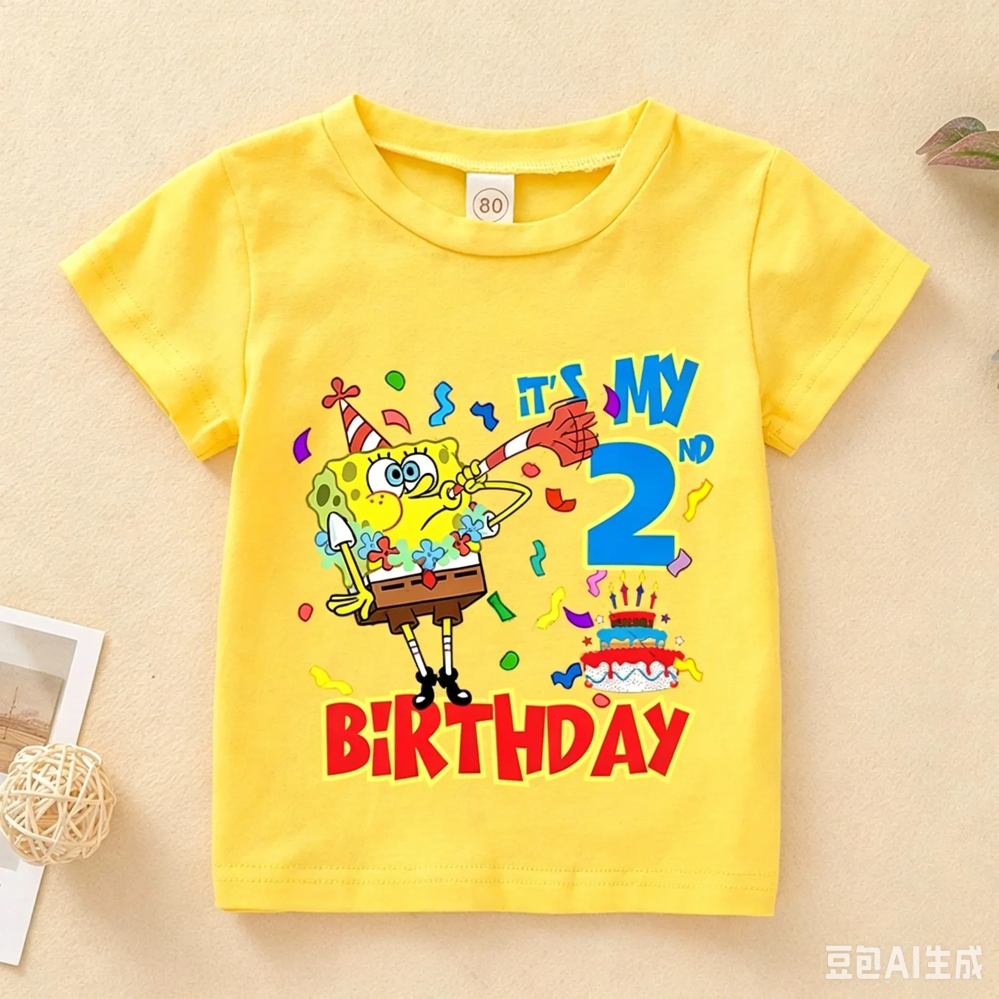 Birthday Gift Summer New Cartoon Fun SpongeBob SquarePants Printed Men's and Women's Pure Cotton Children's Parent Child T-shirt
