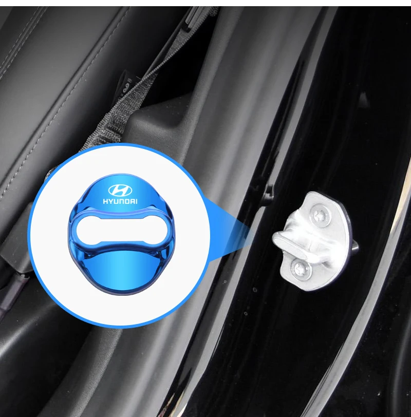 4 قطعة قفل باب السيارة غطاء الفولاذ المقاوم للصدأ حماية اكسسوارات لشركة هيونداي جينيسيس N-LINE I10 I20 I30 I40 IX20 IX35 كونا جيتز