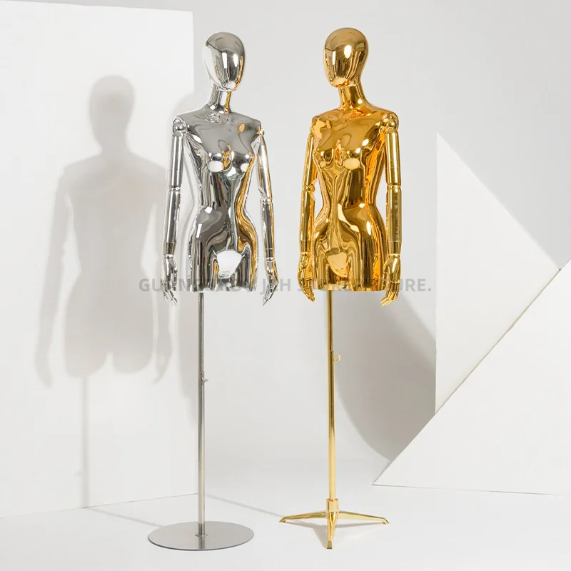 Fashionable plastic women's mannequin, chrome plated half body, adjustable manikin, tailor half body 1 PCS