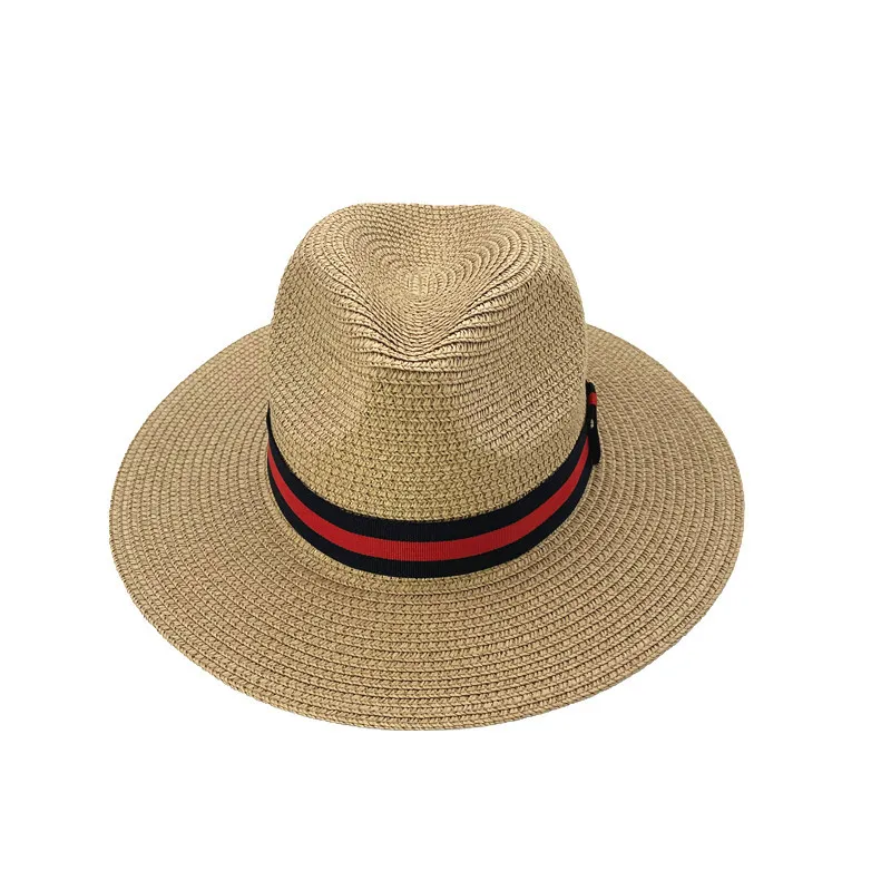 Panama Straw Hats Color-blocked Webbing  Men's and Women's Couple Hats Sunscreen Sunshade Hats