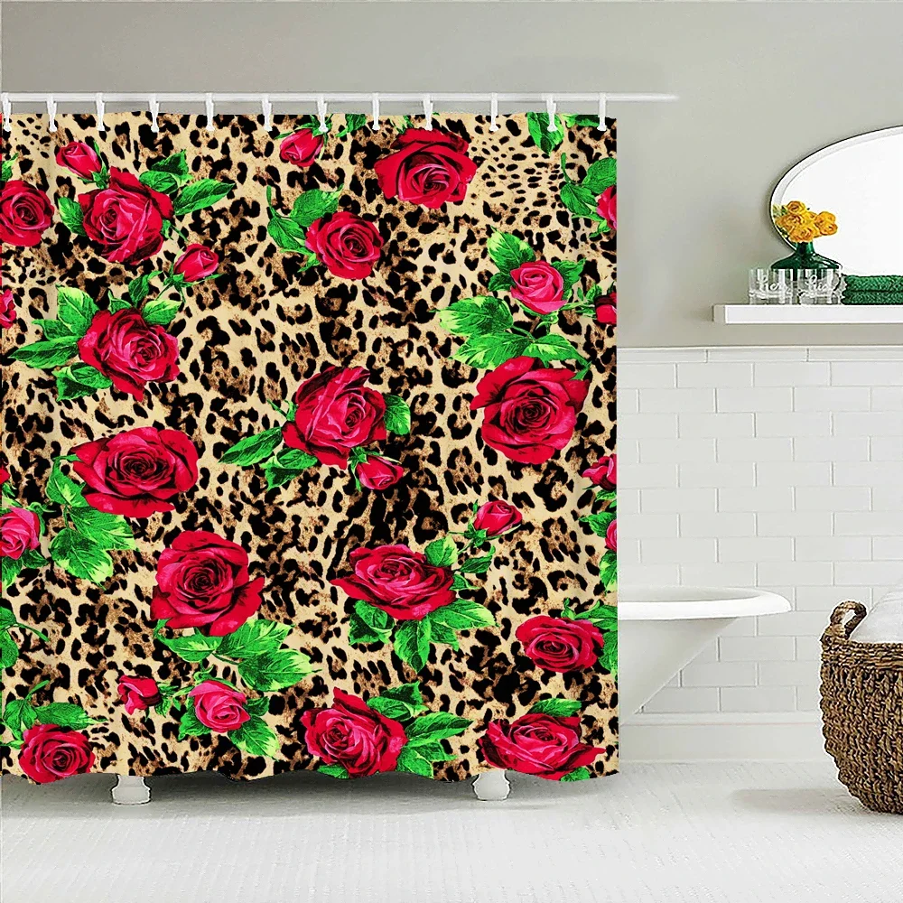 3D Shower Curtain Beautiful Flowers Rose Plant leaves Printed  Waterproof Polyester Fabric Bath Curtains for Bathroom with Hooks