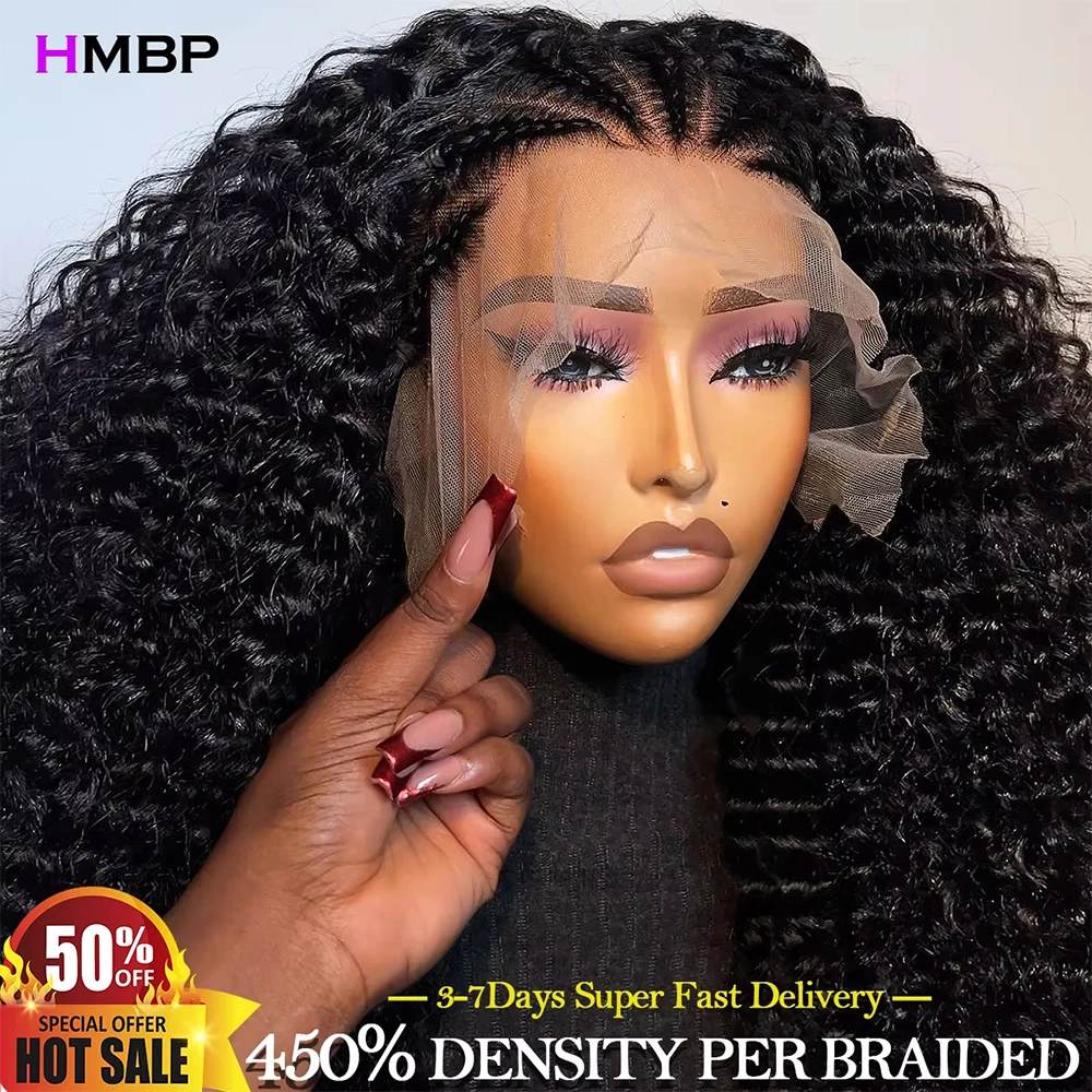 450 Density Glueless Wigs Human Hair Pre Braided Kinky Curly 13x4 13x6 Hd Transparent Lace Frontal Wig Wear Go Human Hair Wig