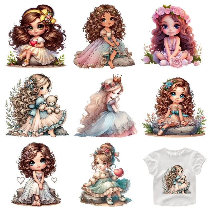 18CM Cute & Beautiful Little Princess Girl Iron On Patch Heat Transfer On Clothes DTF Iron On Transfer Heat Transfer On Clothes