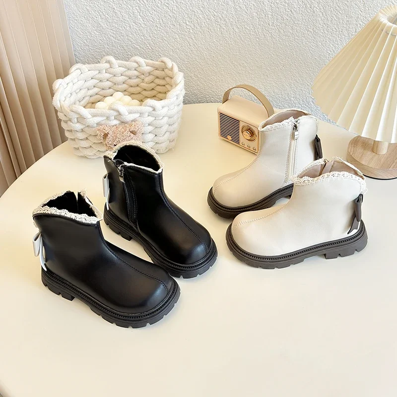 

Winter Girl Platform Fashion Boots New Sweet Lace Child Wedding Party Princess Toddlers Cotton Boots Elegant Kids Ankle Boots