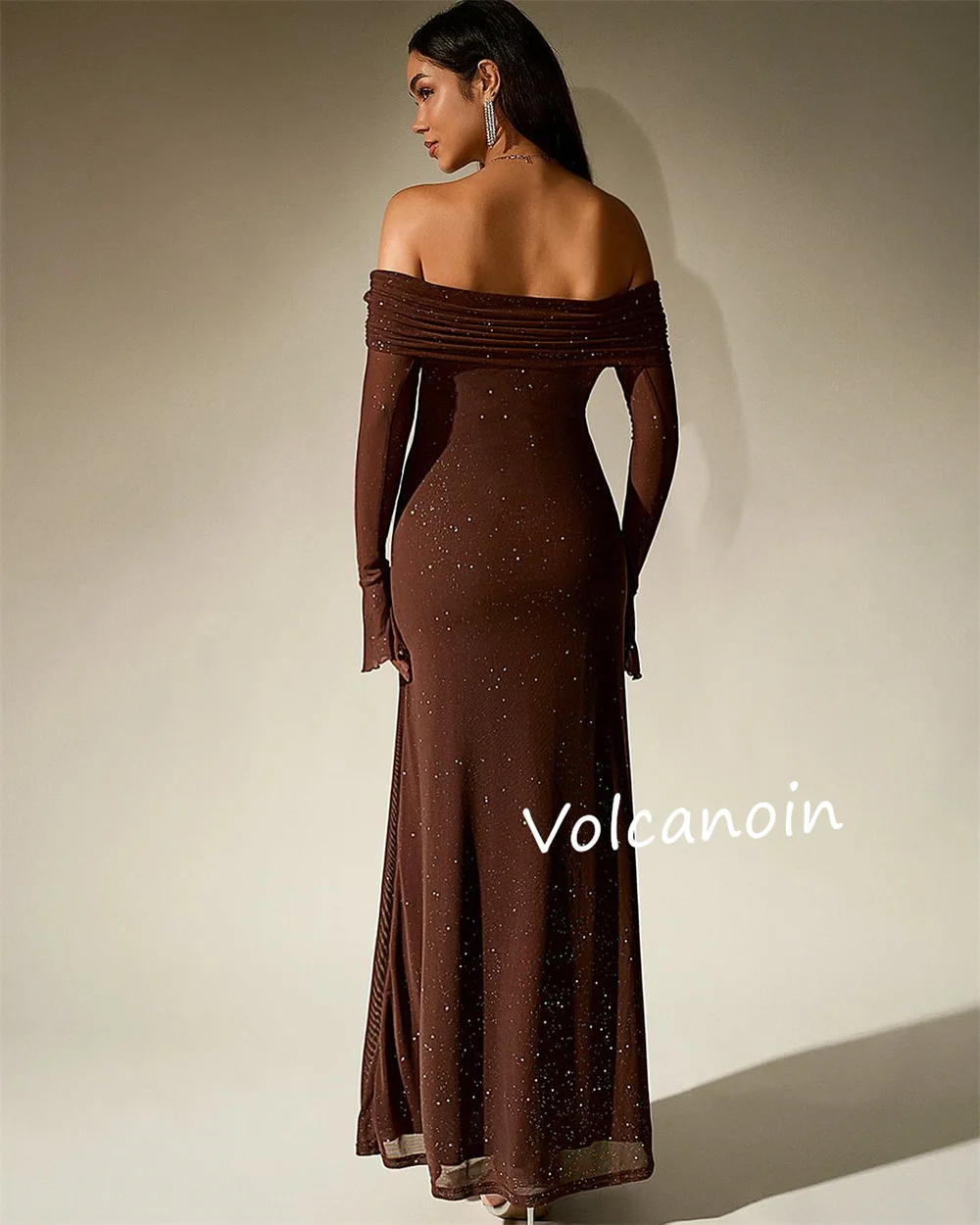 Customized Sequined Pleat A-line Off-the-shoulder Midi Dresses Bespoke Occasion Evening Party Elegant Simple Sparkle