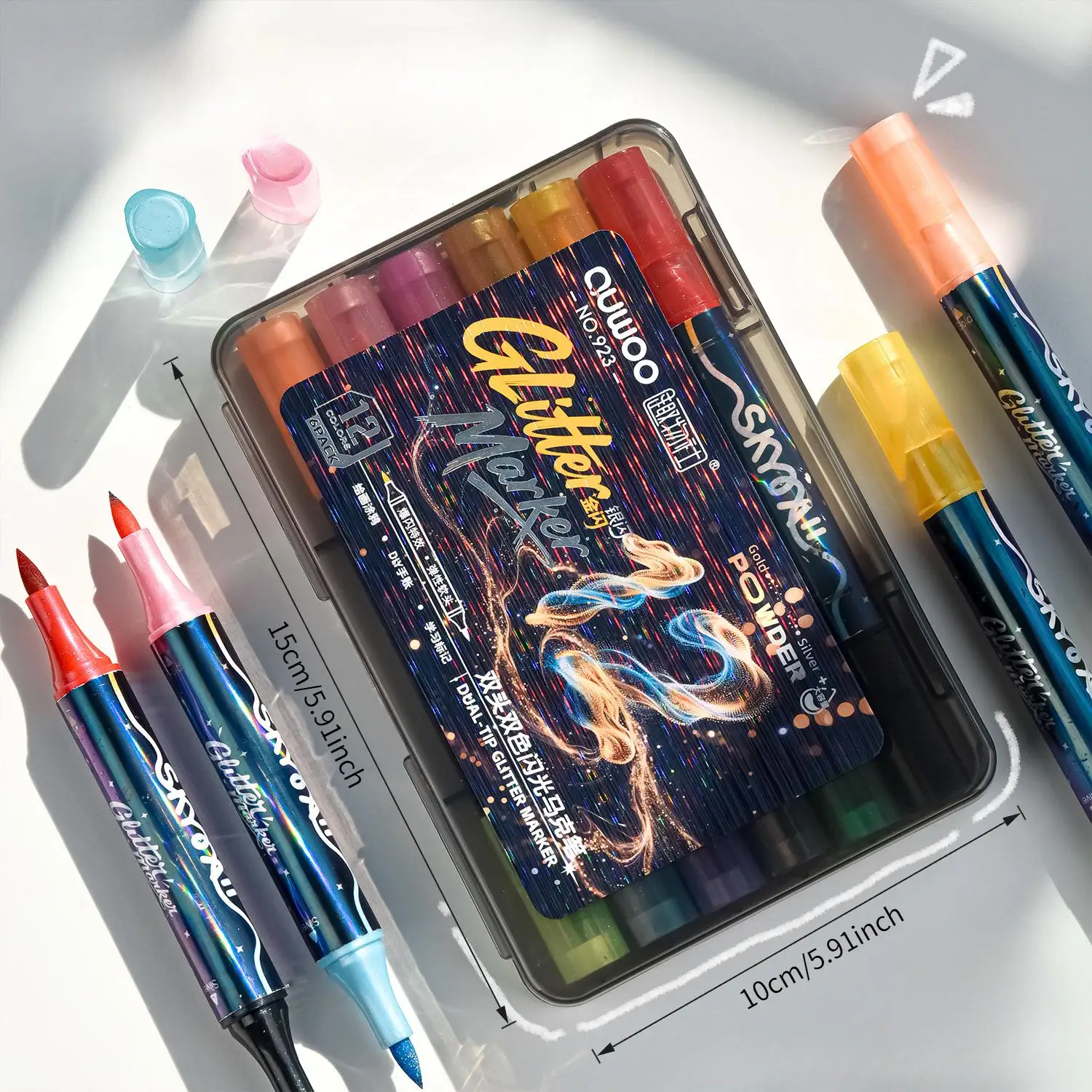 6pcs/12 Color Dual-Tip Metallic Glitter Markers | Brush Dual Tips, Essential for Card/Gift & Decor, Perfect Gift for Artists