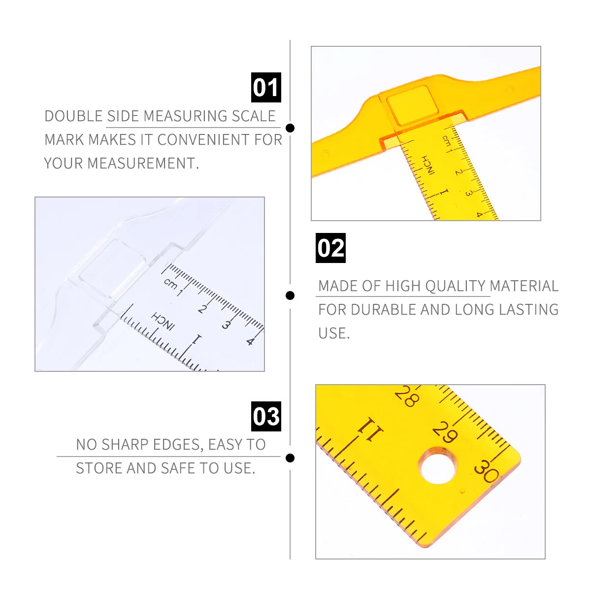 Profissional Régua T-Shape para Estudante, Acessórios Quadrados Frame, Elaboração de Suprimentos, Alumínio Plástico T-Square, 2 Pcs