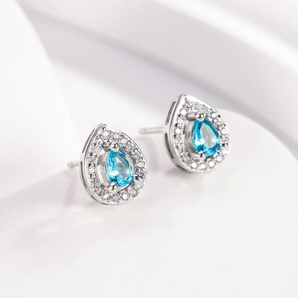 925 Sterling Silver Jewelry Crystal Waterdrop Necklace Bracelet Earrings Rings 4pcs/set for Women Wedding Party Jewelry Gift