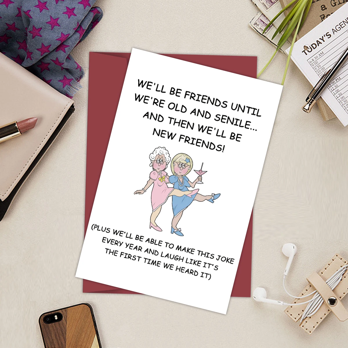 1PC Funny Friendship Card For Bestie,Birthday Card For Best Friend,We Will Be Friends Until We Are Old And Senile,Thank You Card