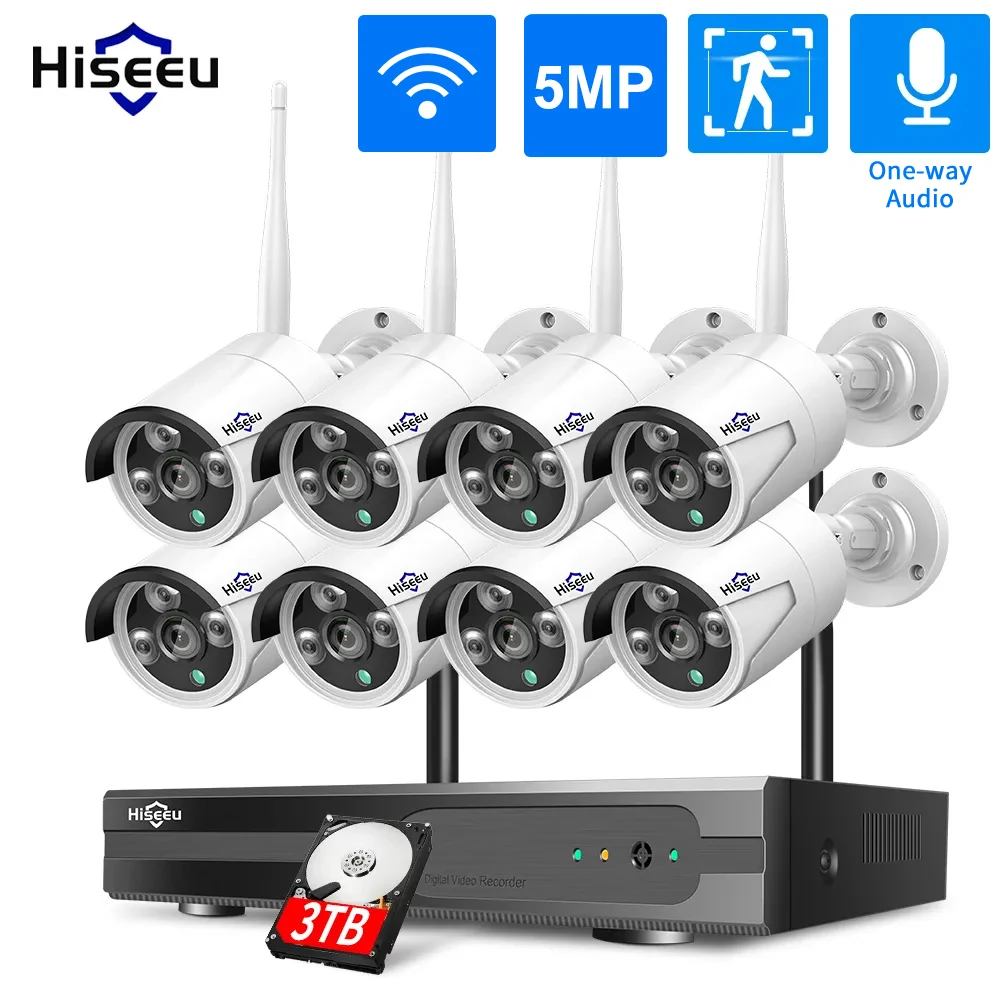 Hiseeu 10CH NVR 5MP WIFI Security Camera Kit Human Detection IR Night Vision IP Camera System Wireless CCTV Surveillance System