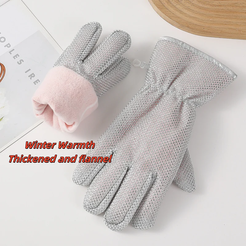 Guantes de limpieza impermeables de alambre de acero para clima frío, forro polar grueso, guantes largos con aislamiento térmico, Invierno