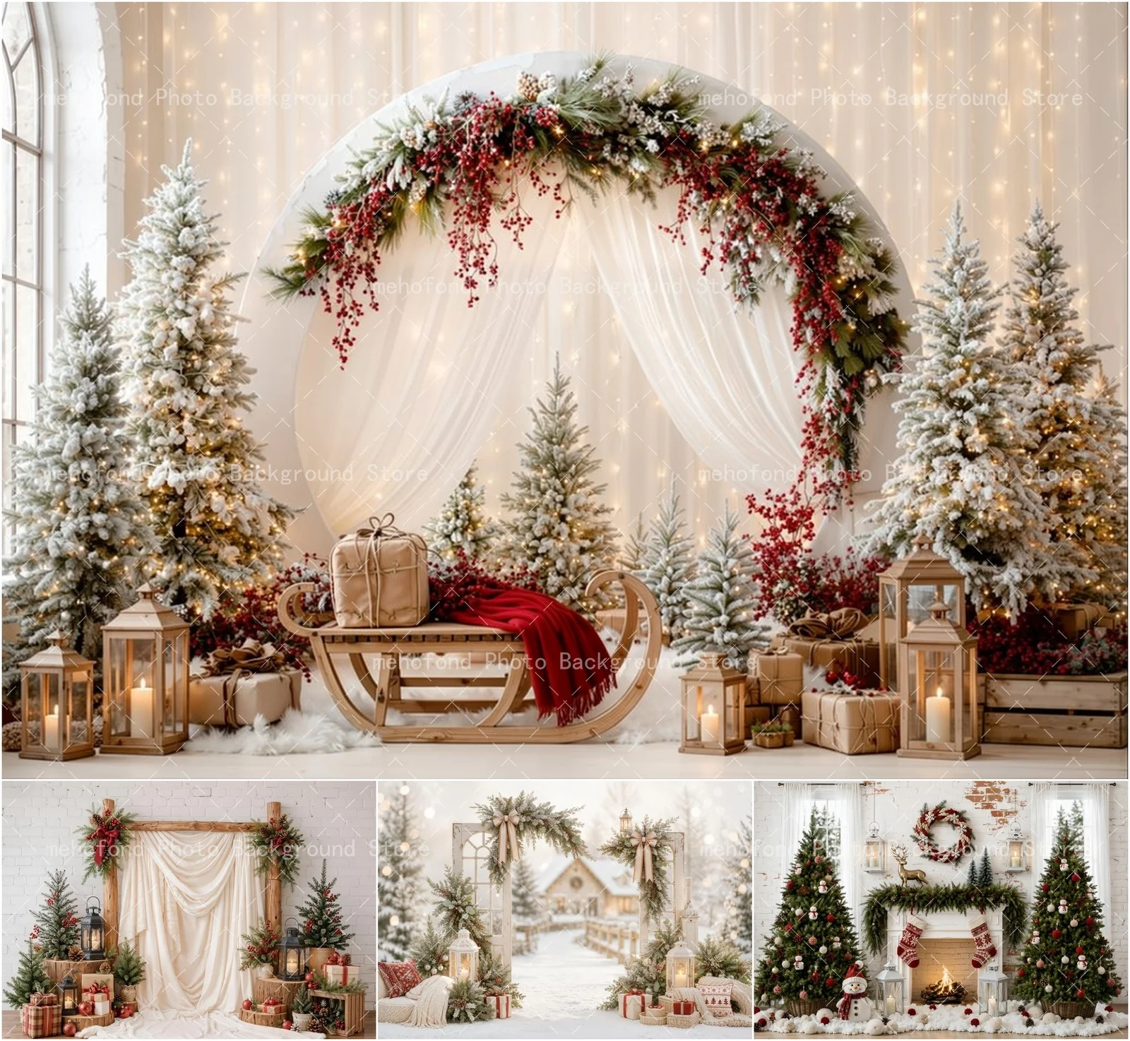 Mehofond Einfache Weiße Weiche Lichtvorhänge Weihnachtsfotografie Geschenk Kerzen Kindergeburtstag Weihnachtsbaum Familienporträt Hintergrund