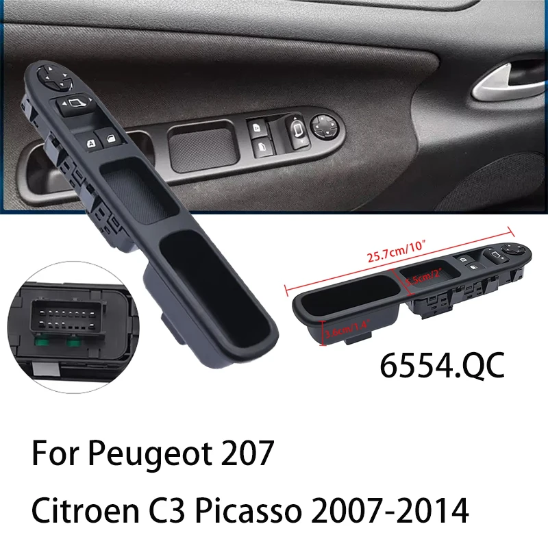 

6554QC Car Electric Power Window Control Switch For Peugeot 207 Citroen C3 Picasso 2007-2014 Regulator Lifting Button 6554.QC