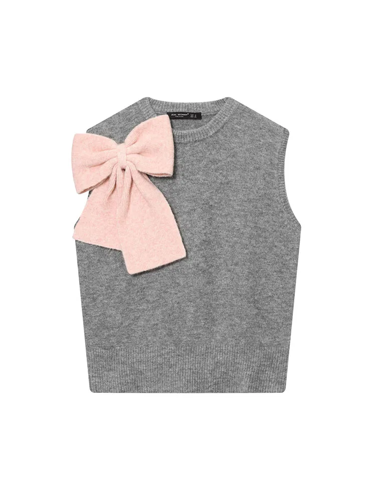 

HH Bow Trim Camisole Knit Top Women Spring Summer Lightweight Slimming Sleeveless Sweet Knitted Tank Chic Base Layer