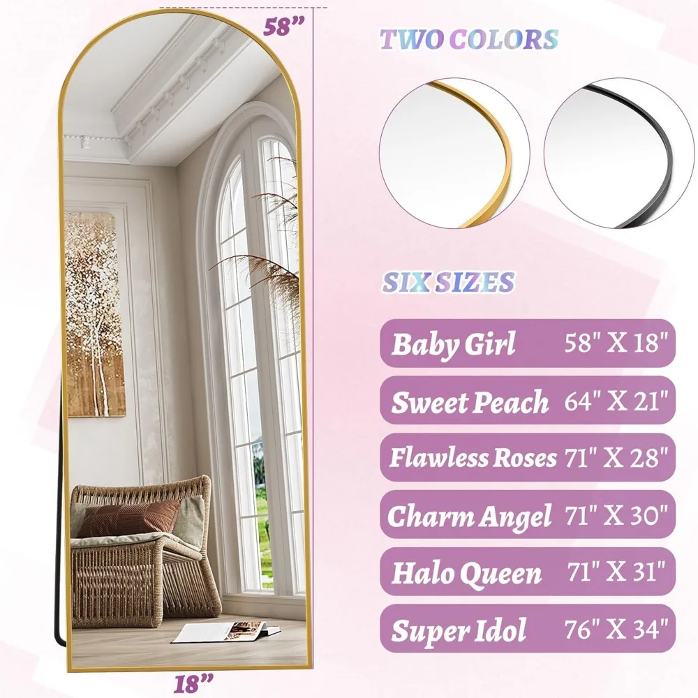 아치형 전신 거울, 58 x 18cm 독립형 침실용 바디 미러, 벽걸이 가능한 장식용 거울