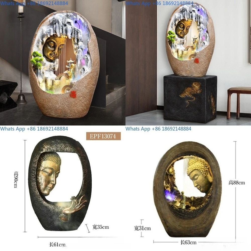 

Living room feng shui wheel rockery flowing fountain wealth ornament, large Buddha statue, floor to ceiling office decoration