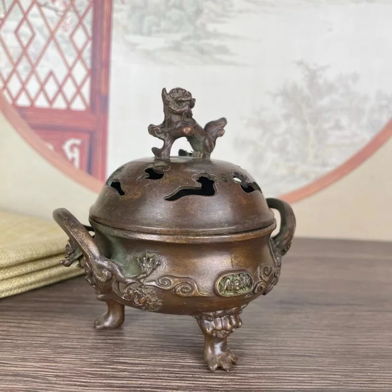 Copperlionlid,XuanDethree-legged,householdsandalwoodandagarwoodincenseburner,ceremonytea