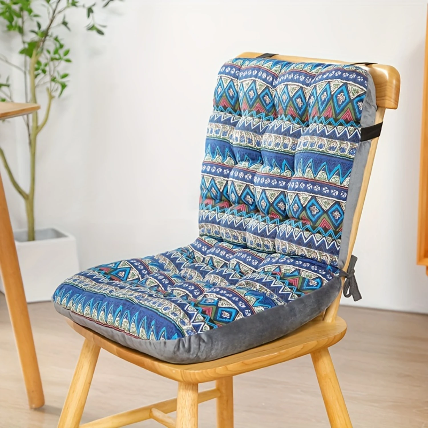 

1Pc Thickened Dining Chair Cushion With Integrated Back Support - Warm, All-Season Polyester Seat Pad For Office And Student Cha