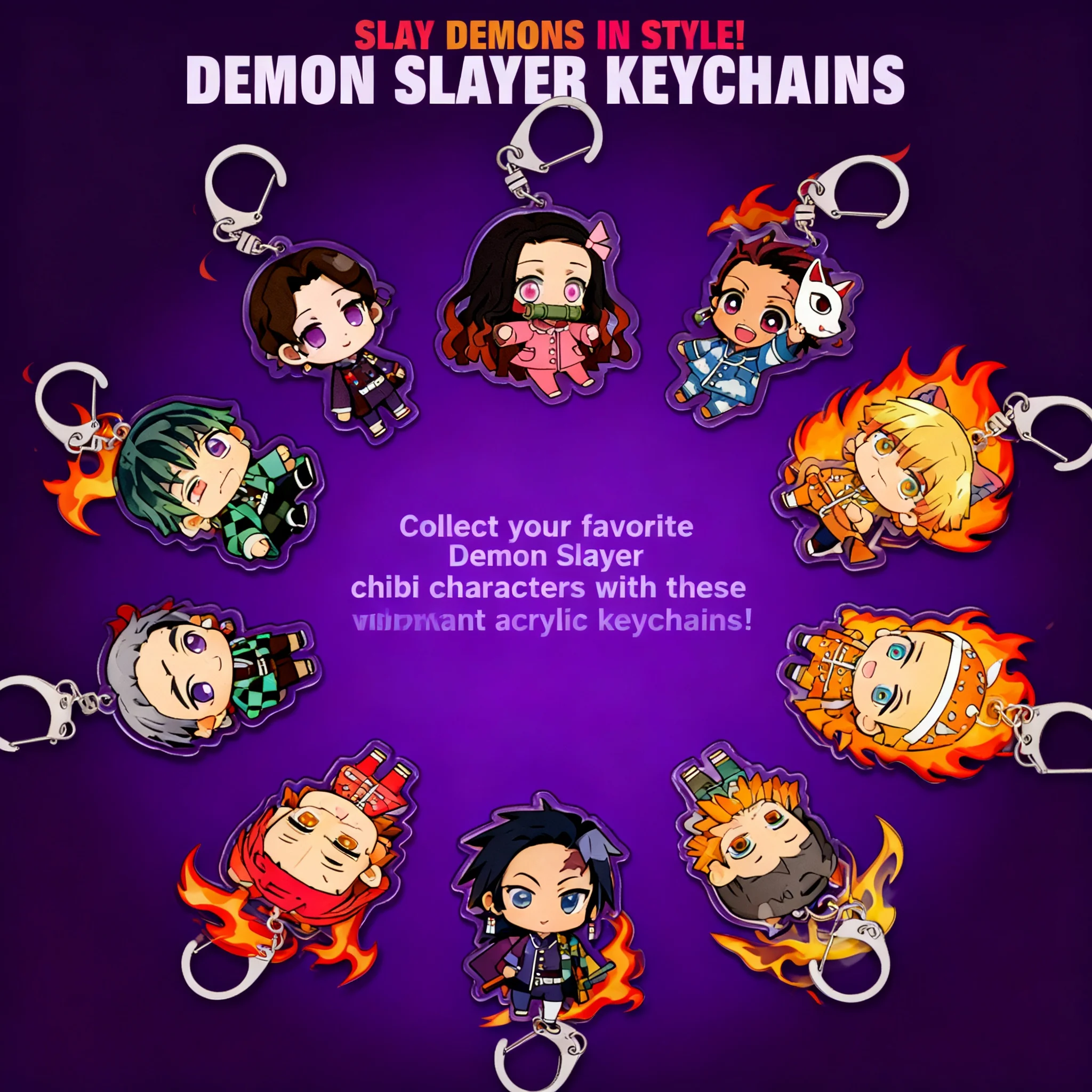 

Акриловый двусторонний прозрачный брелок из серии аниме-пижам «Истребитель демонов: Кимэцу но Яиба» с Танджиро Камадо и Токито Муичиро