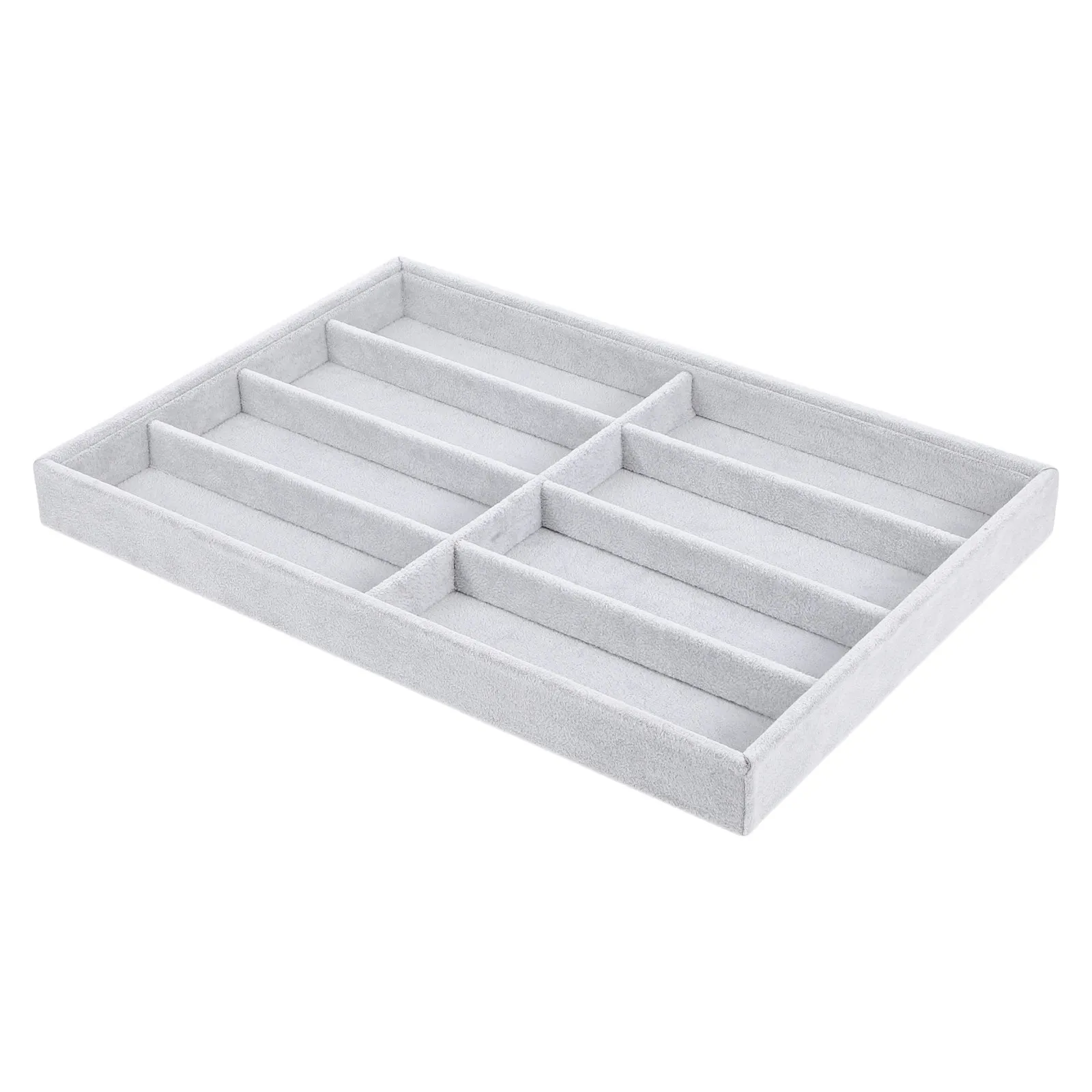 

Поднос-органайзер для украшений на 8 ячеек: для колец, браслетов, ожерелий. Идеально подходит для туалетного столика или дорожной сумки. Серый лоток для ювелирных изделий и мелочей.