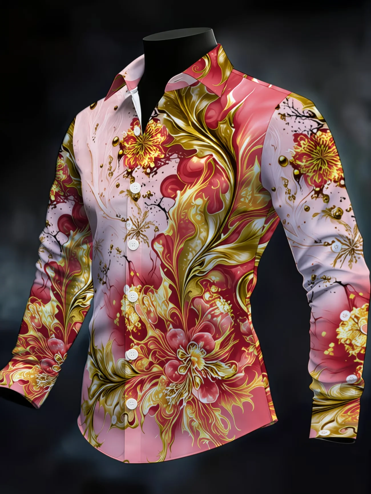 

Новая мужская рубашка с длинным рукавом, с золотым цветочным принтом, в стиле ретро, легкий люкс, деловой повседневный стиль, модный топ.