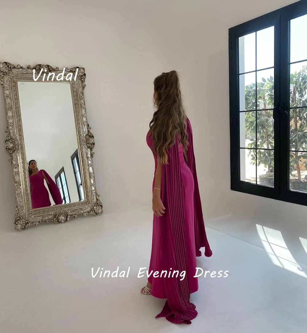 Vindal Ankle length Square Neckline luxurious Straight Ruffle Crepe Breast Padding Elegant Short Sleeves السعود For Woman 2024